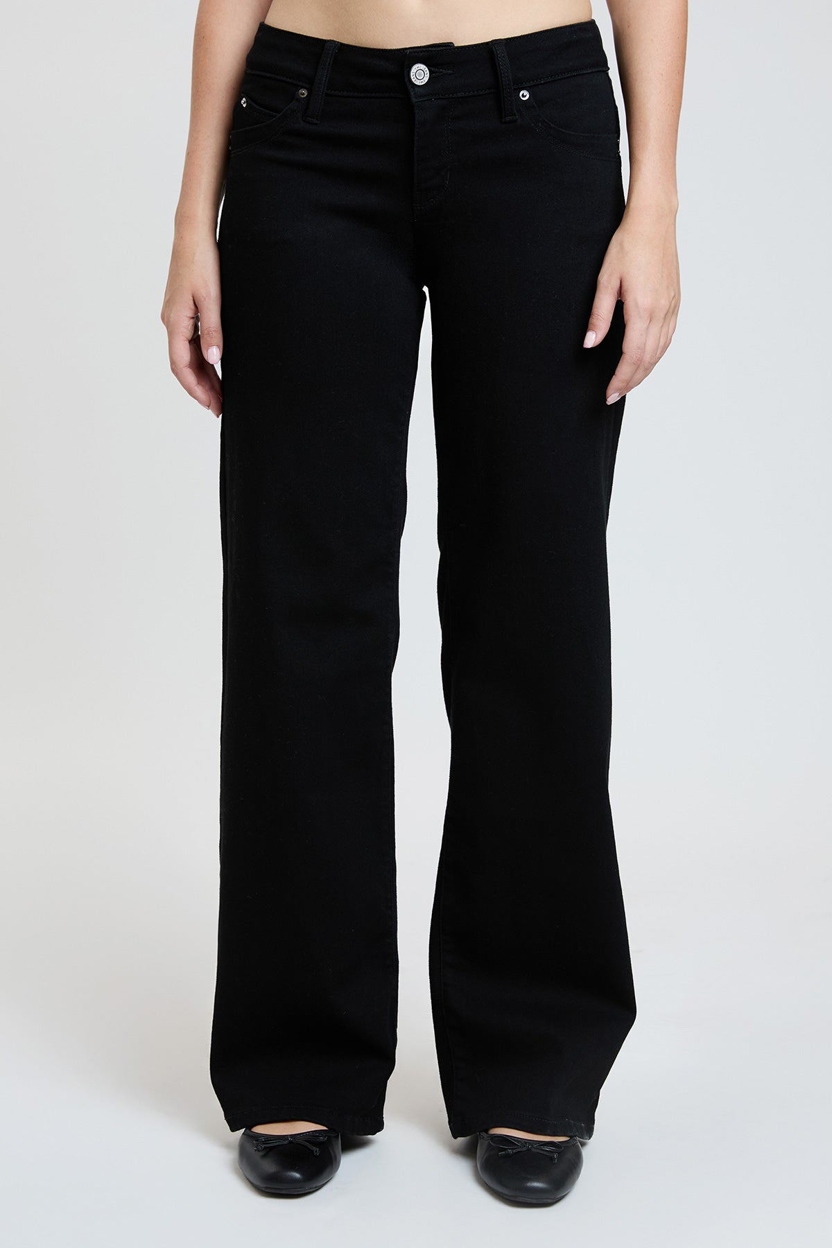 Ymi Women's Luxe Low Rise Wannabettabutt Wide Leg Jeans in W Black view 16 - Ymi Womens Pants (bottom)