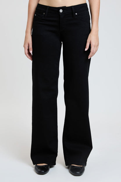 Ymi Women's Luxe Low Rise Wannabettabutt Wide Leg Jeans in W Black view 16 - Ymi Womens Pants (bottom)