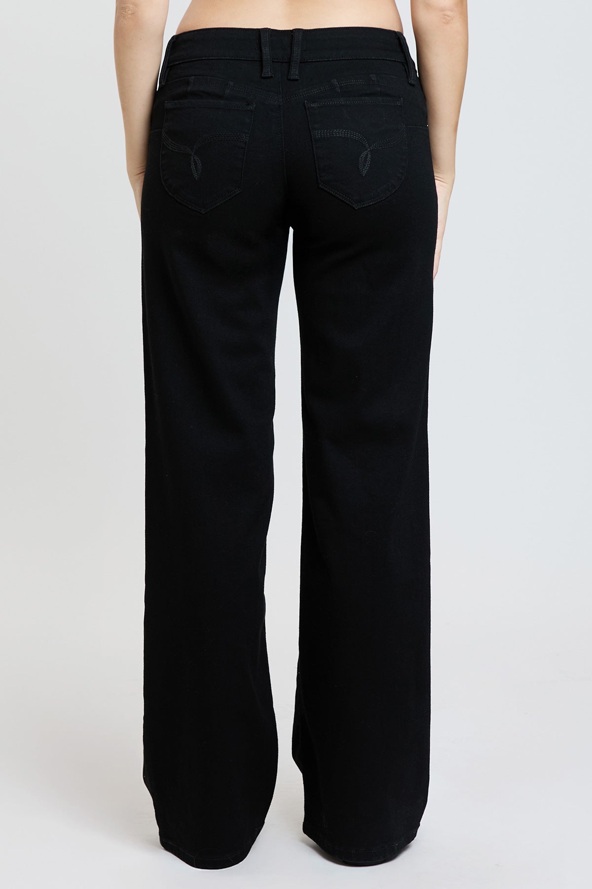 Ymi Women's Luxe Low Rise Wannabettabutt Wide Leg Jeans in W Black view 17 - Ymi Womens Pants (bottom)