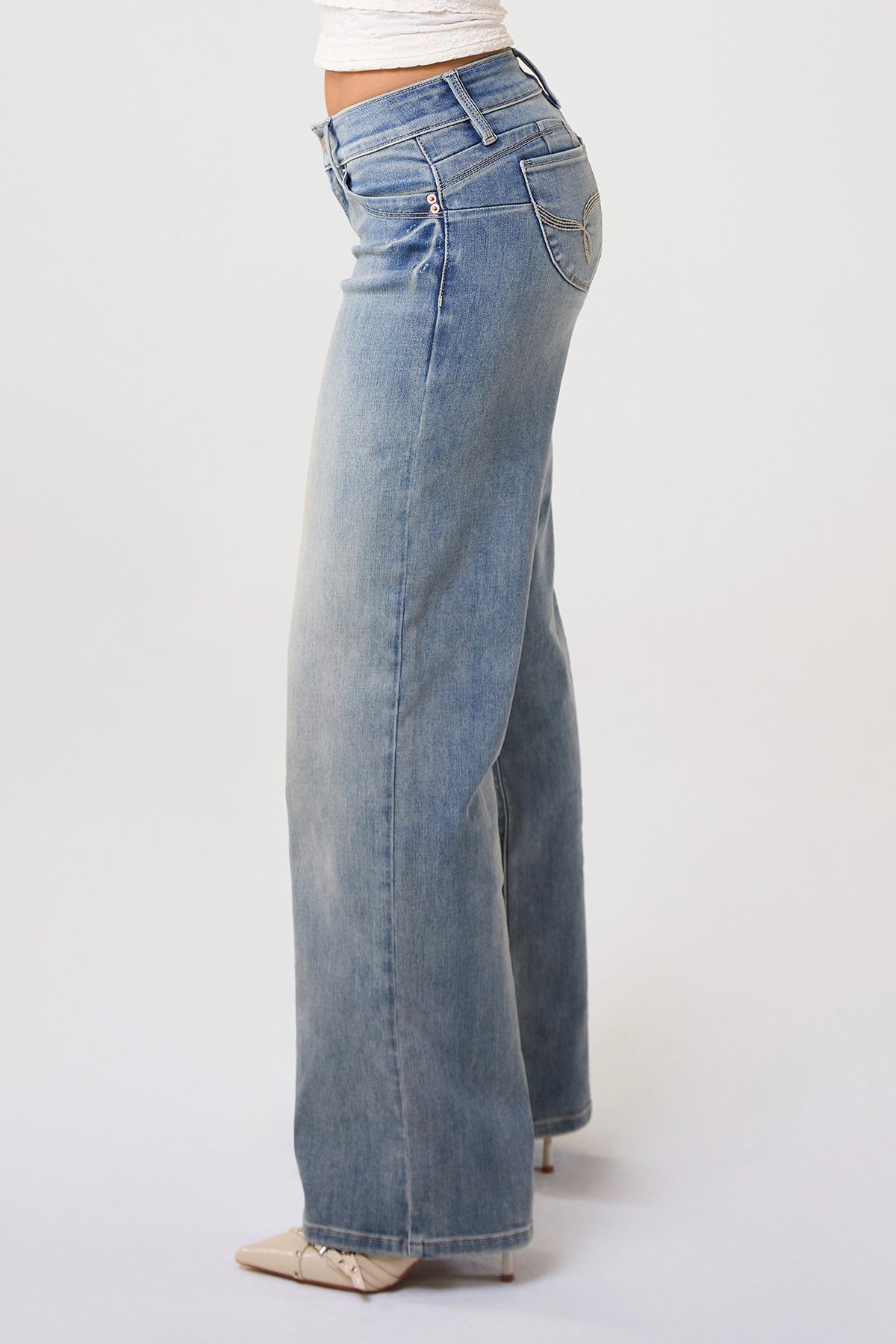 Ymi Women's Luxe Low Rise Wannabettabutt Wide Leg Jeans in R Olympic Blue view 9 - Ymi Womens Pants (bottom)