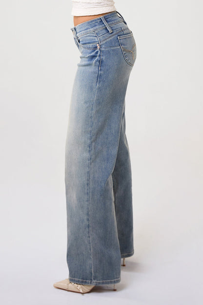 Ymi Women's Luxe Low Rise Wannabettabutt Wide Leg Jeans in R Olympic Blue view 9 - Ymi Womens Pants (bottom)
