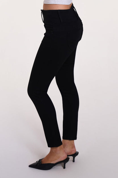 Ymi Women's Luxe Mid Rise 3-button Wannabettabutt Skinny Jeans in W Black view 10 - Ymi Womens Pants (bottom)