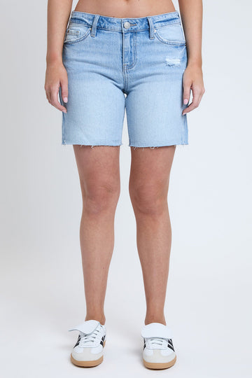 Ymi Women's Luxe Mid Rise Long Short with Raw Hem - MeeeShop Women's Fashion