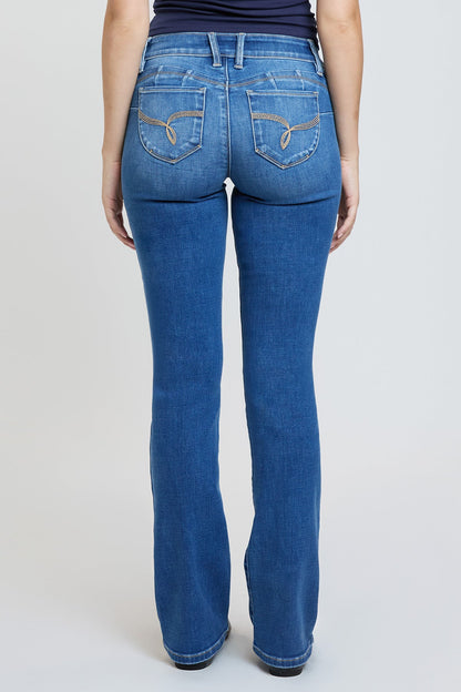 Ymi Women's Luxe Mid Rise Wannabettabutt Bootcut Jeans in M Medium Blue view 13 - Ymi Womens Pants (bottom)