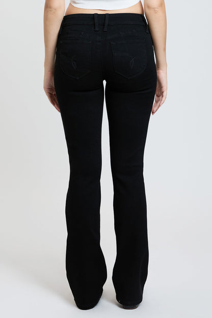 Ymi Women's Luxe Mid Rise Wannabettabutt Bootcut Jeans in W Black view 20 - Ymi Womens Pants (bottom)