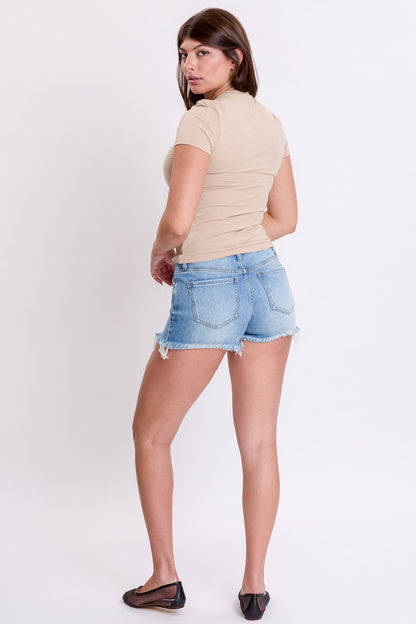 Ymi Women's Luxe Summer Fray Hem Shorts in C Sky Blue Rips view 5 - Summer Outfit Idea - Women'S Luxe 1 4 Zip Pullover