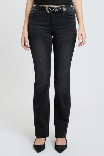 Ymi Women's Mid Rise Belted Bootcut Jeans - MeeeShop Women's Fashion