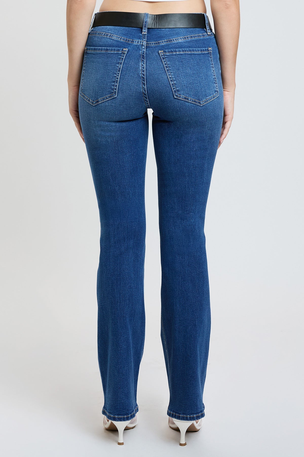 Ymi Women's Mid Rise Belted Bootcut Jeans in M Medium Blue Rips view 5 - Ymi Womens Pants (bottom)