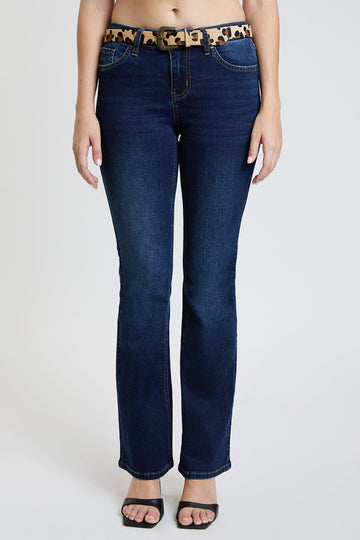 Ymi Women's Mid Rise Belted Bootcut Jeans in S Midnight Sky Blue view 2 - Ymi Womens Pants (bottom)