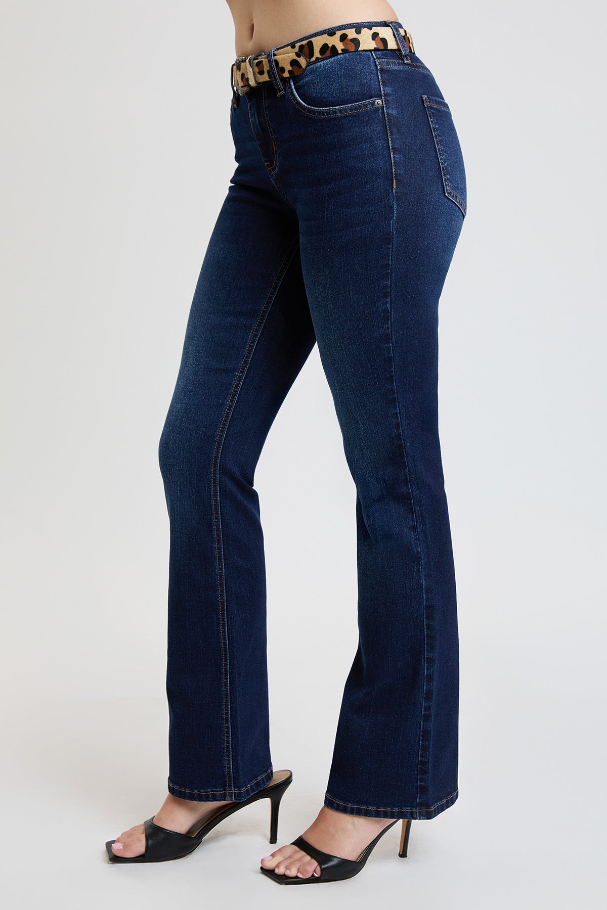 Ymi Women's Mid Rise Belted Bootcut Jeans in S Midnight Sky Blue view 3 - Ymi Womens Pants (bottom)