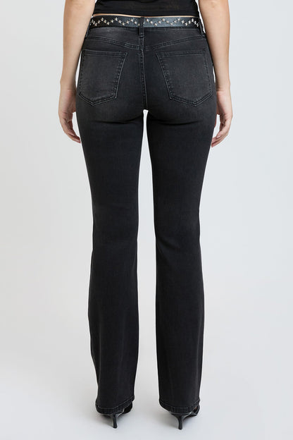 Ymi Women's Mid Rise Belted Bootcut Jeans in X Gray view 4 - Ymi Womens Pants (bottom)
