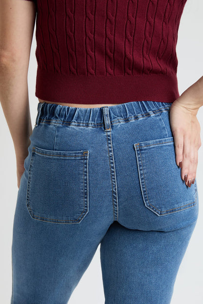Ymi Women's Mid Rise Tie Front Wide Leg Jeans in M Medium Blue view 5 - Women'S Mid Jeans (bottom)