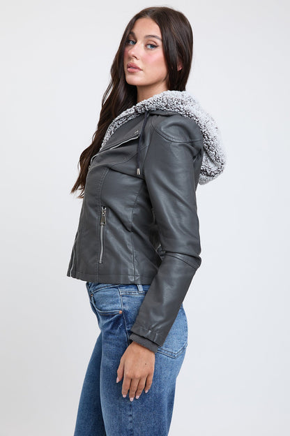 Ymi Women's Motto Pleather Jacket with Fur Lining view 10 - Ymi Womens Coat (layer)