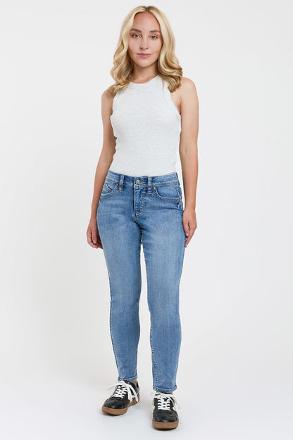 Ymi Women's Petite Curve Confidence Mid Rise Skinny in M Medium Blue view 23 (bottom)