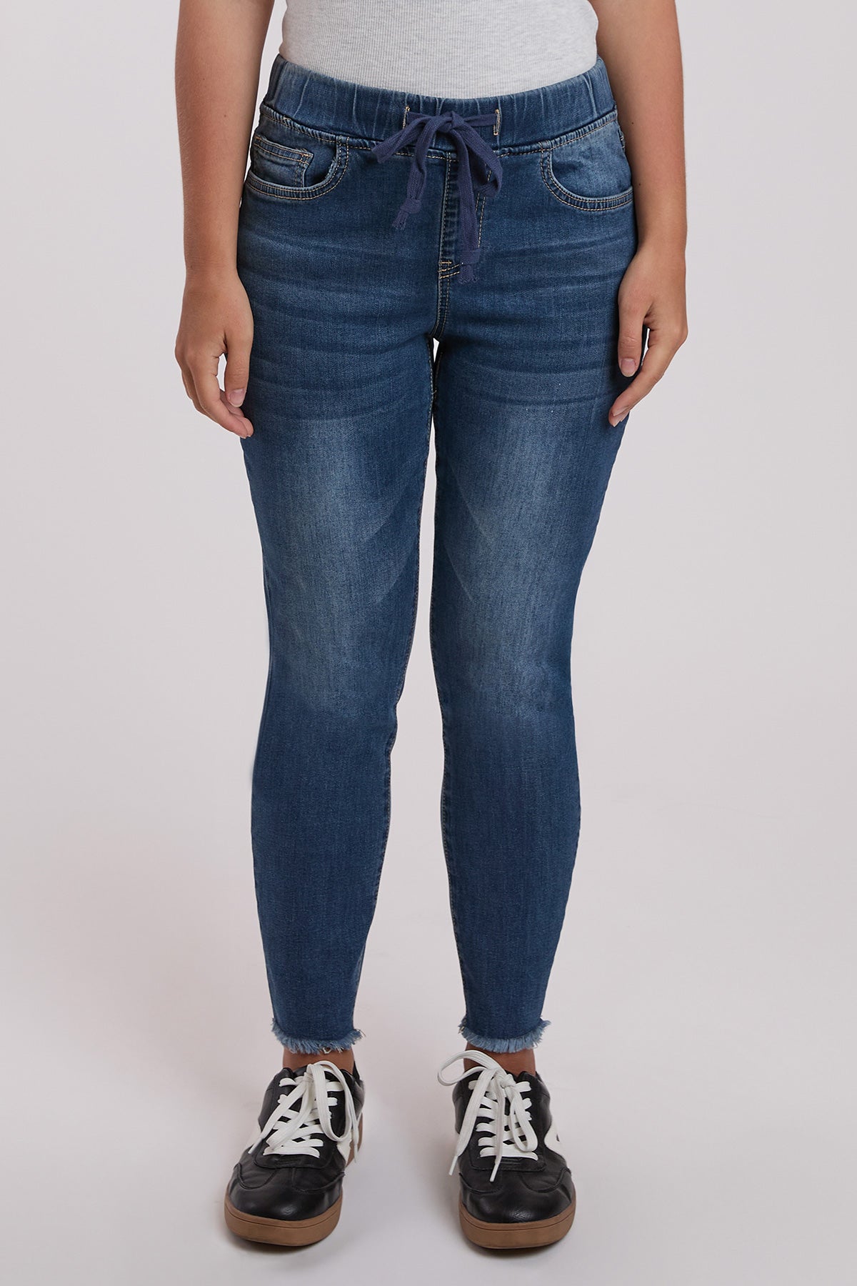 Ymi Women's Petite High Rise Denim Ankle Jogger in T Tinted Blue view 2 - High-Waisted - Womens Petite Joggers (bottom)
