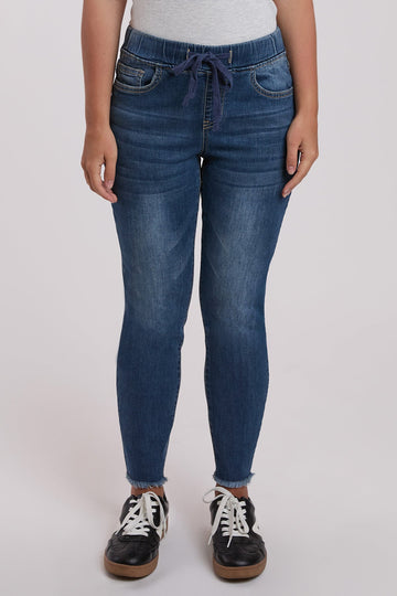 Ymi Women's Petite High Rise Denim Ankle Jogger in T Tinted Blue view 2 - High-Waisted - Womens Petite Joggers (bottom)