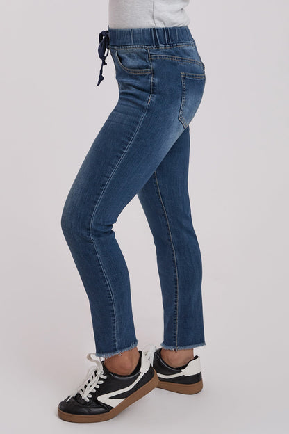 Ymi Women's Petite High Rise Denim Ankle Jogger in T Tinted Blue view 3 - High-Waisted - Womens Petite Joggers (bottom)
