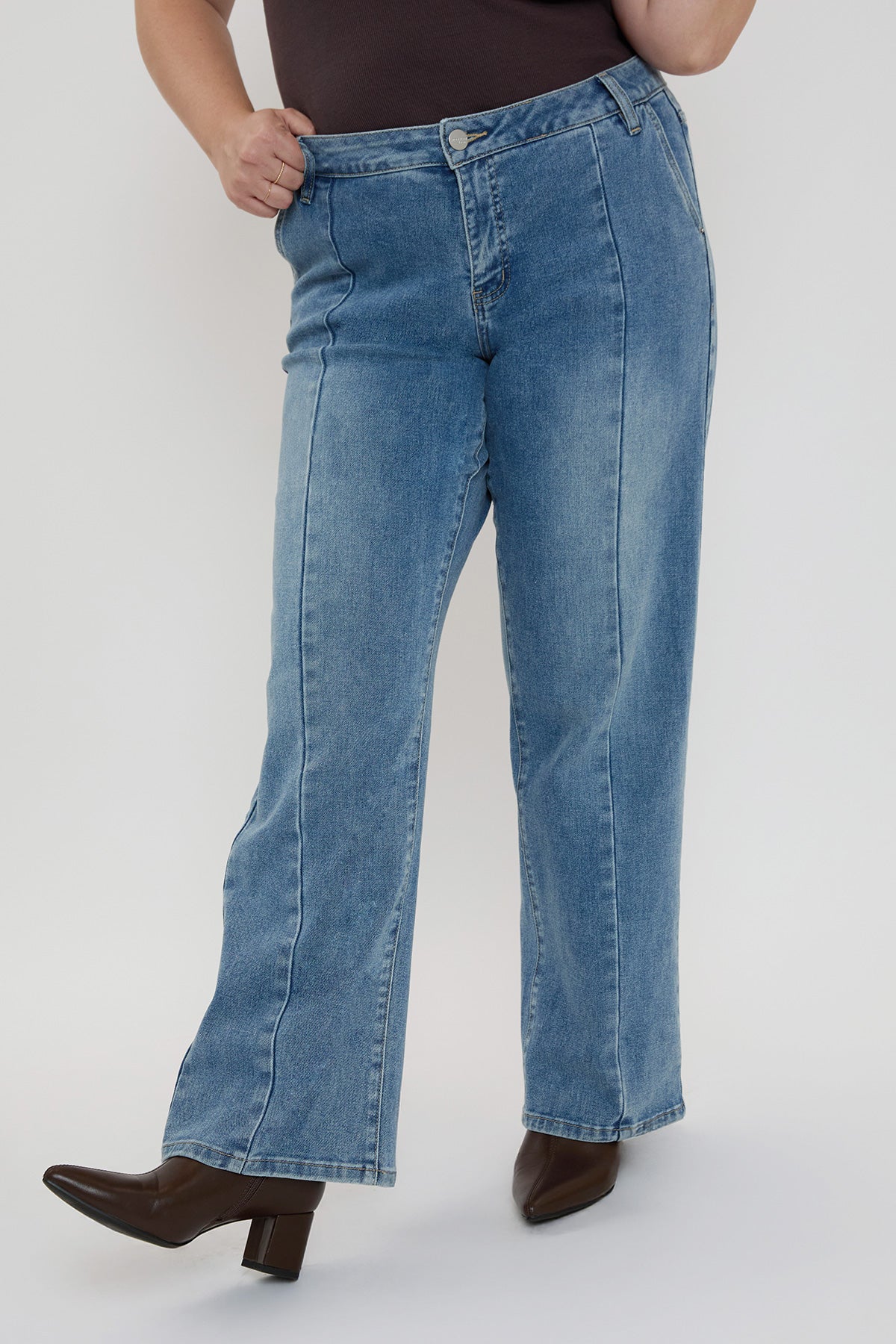 Ymi Women's plus Front Seam Wide Leg Jeans in C Sky Blue view 3 - Ymi Womens Pants (bottom)