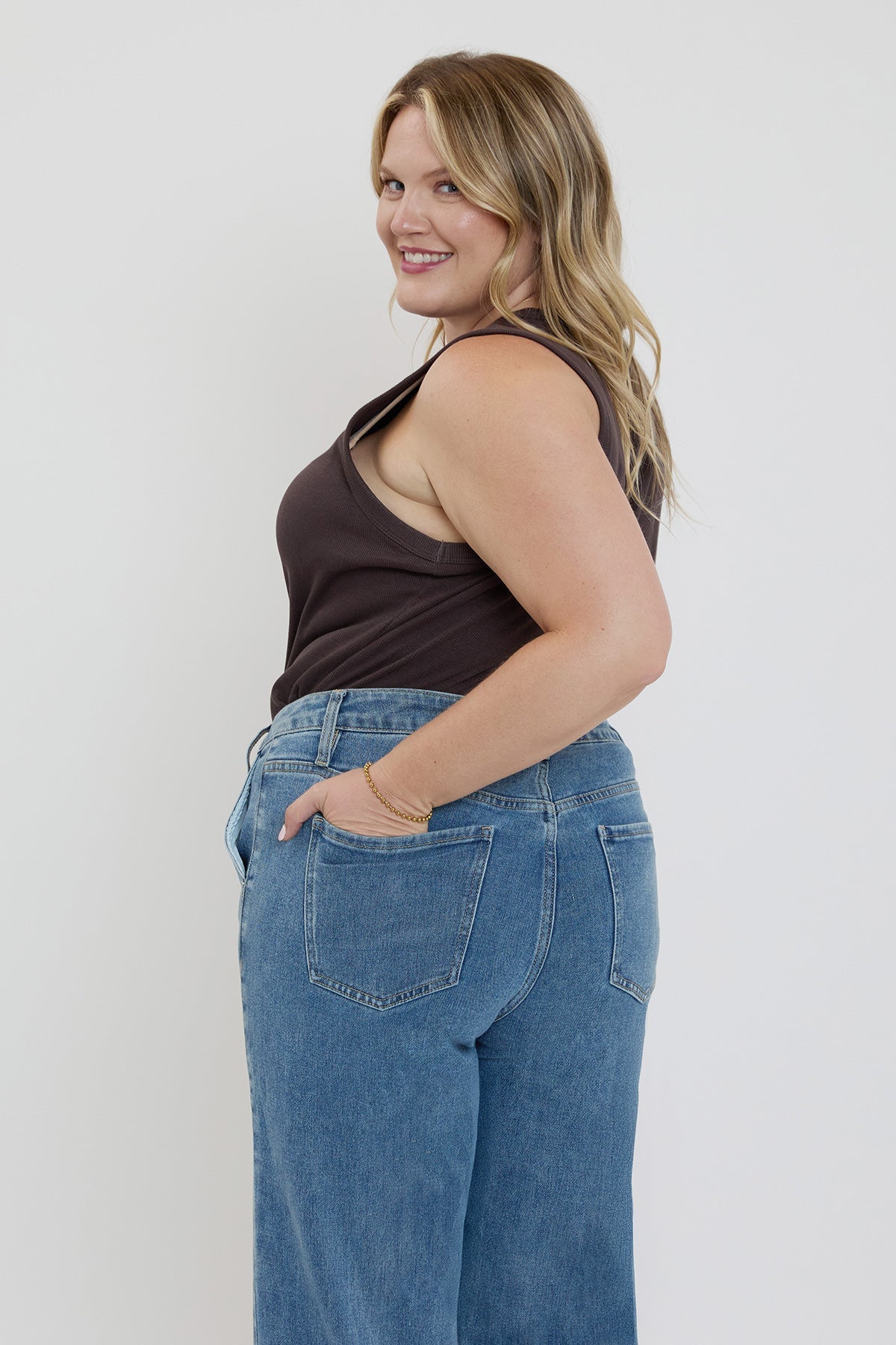 Ymi Women's plus Front Seam Wide Leg Jeans in C Sky Blue view 4 - Ymi Womens Pants (bottom)