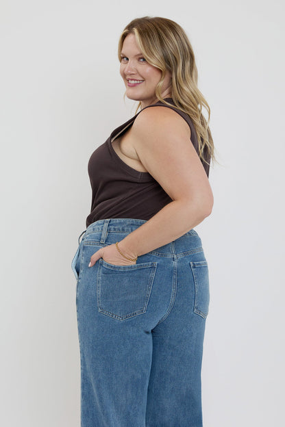 Ymi Women's plus Front Seam Wide Leg Jeans in C Sky Blue view 4 - Ymi Womens Pants (bottom)