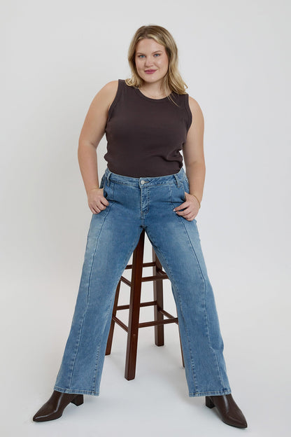 Ymi Women's plus Front Seam Wide Leg Jeans view 8 - Ymi Womens Pants (bottom)