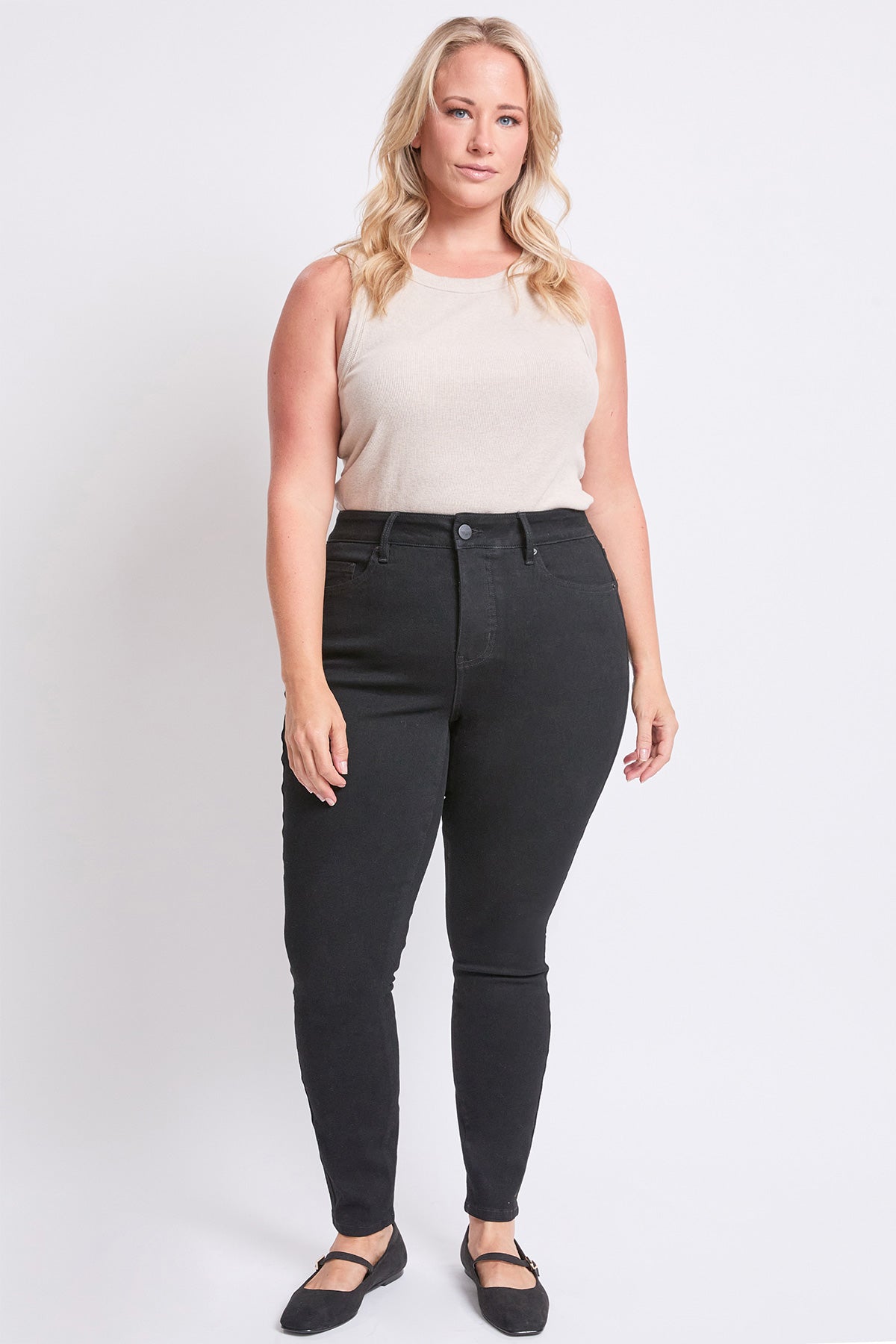 Ymi Women's plus High Rise Basic 5 Pocket Skinny Jeans in W Black view 6 - High-Waisted - Women'S Plus Jeans On Sale