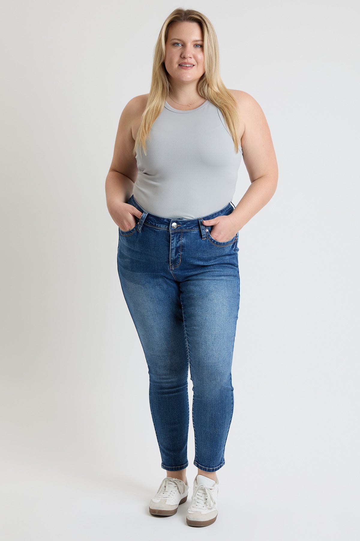 Ymi Women's plus High Rise Curve Confidence Skinny Jeans in M Medium Blue - High-Waisted - Women'S Plus Jeans On Sale