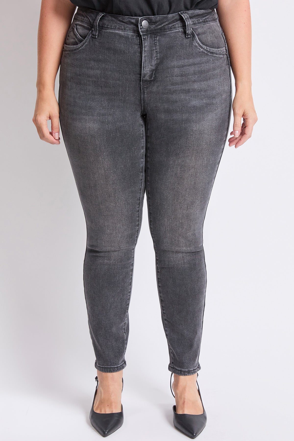 Ymi Women's plus High Rise Curve Confidence Skinny Jeans in X Gray view 3 - High-Waisted - Women'S Plus Jeans On Sale