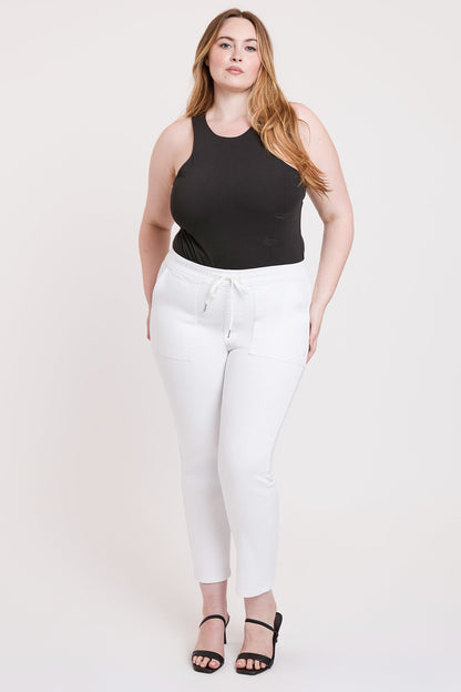 Ymi Women's plus High Rise Pull on Straight Jogger in White view 2 - High-Waisted (bottom)