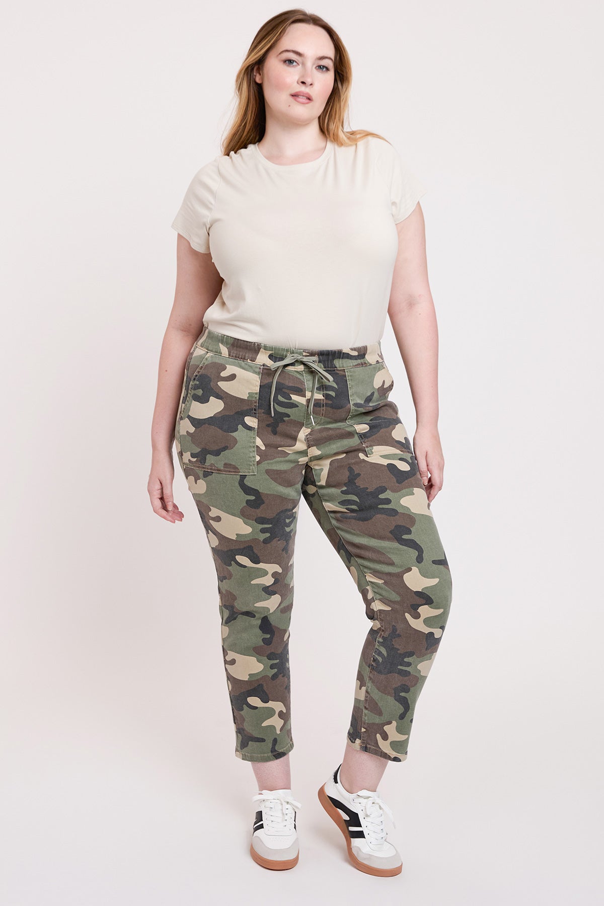 Ymi Women's plus High Rise Pull on Straight Jogger in Black view 8 - High-Waisted (bottom)