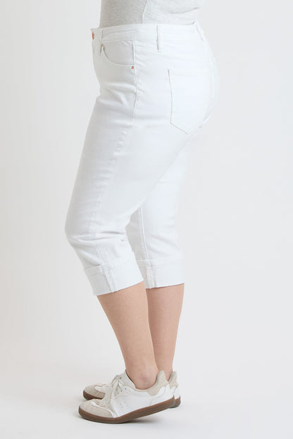 Ymi Women's plus Premium Stretch Cuff Essential Capri in K White view 3 - Comfort Stretch - Womens Plus Capris (bottom)