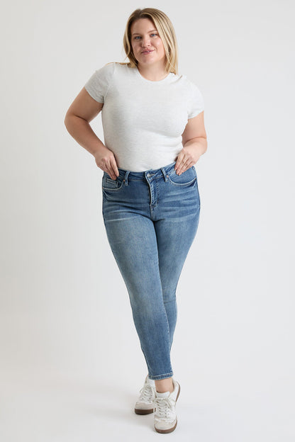 Ymi Women's plus Premium Stretch Skinny Jean in T Tinted Blue view 7 - Comfort Stretch - Womens Plus Jeans (bottom)