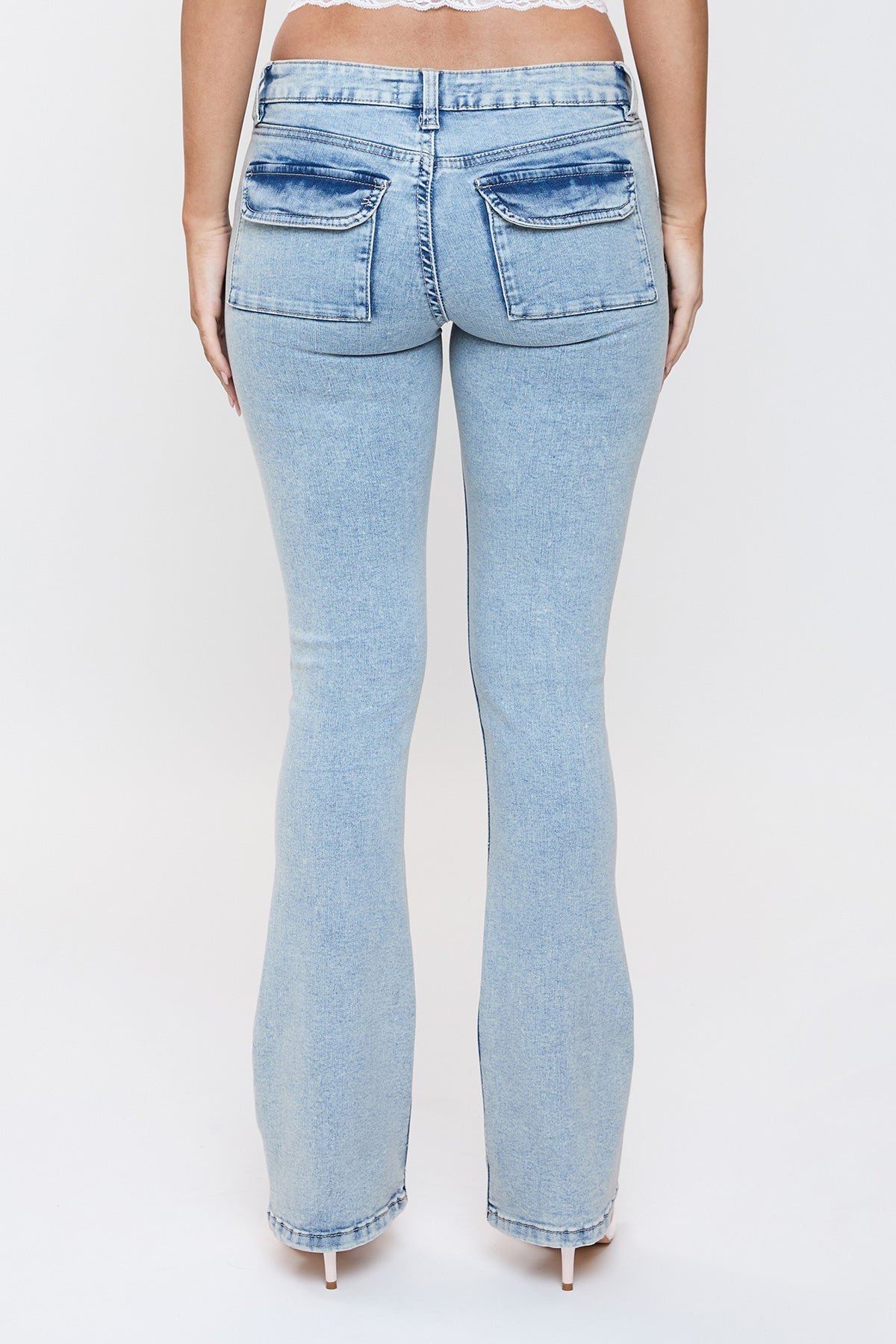 Ymi Women's Porkchop Pocket Bootcut Jeans in LT Tinted Light view 4 - Pork Chop Pocket Jeans (bottom)