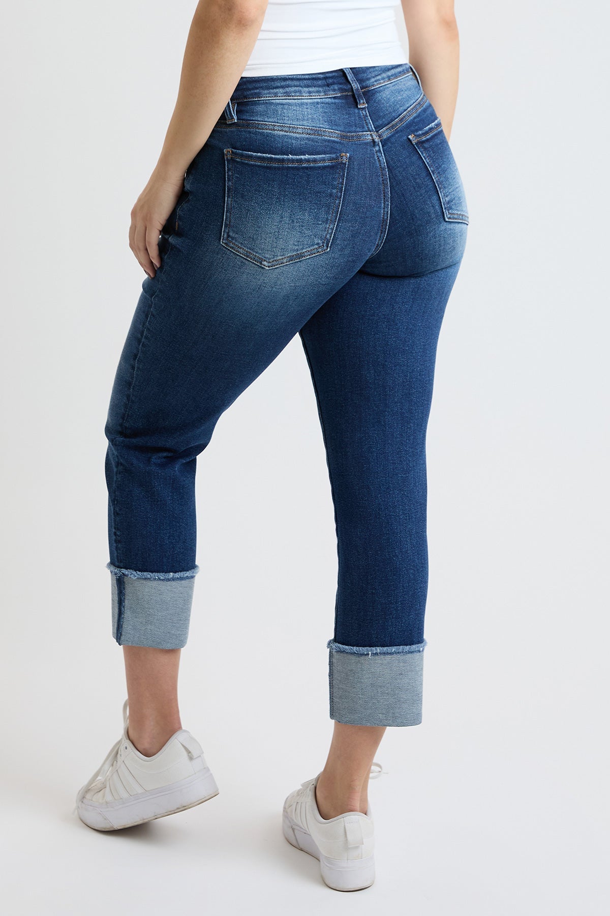 Ymi Women's Premium Stretch Cropped Mega Cuff Jeans in N Indigo Blue view 10 - Comfort Stretch - Women'S Premium Jeans Brand