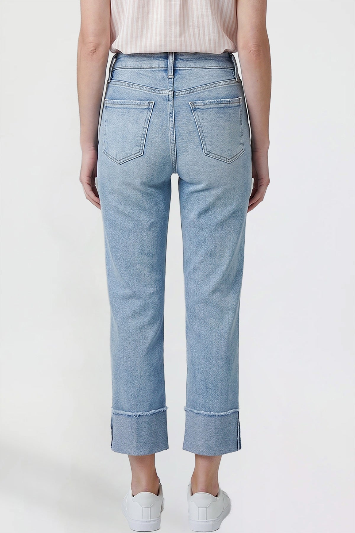 Ymi Women's Premium Stretch Cropped Mega Cuff Jeans in L Light Blue view 4 - Comfort Stretch - Women'S Premium Jeans Brand