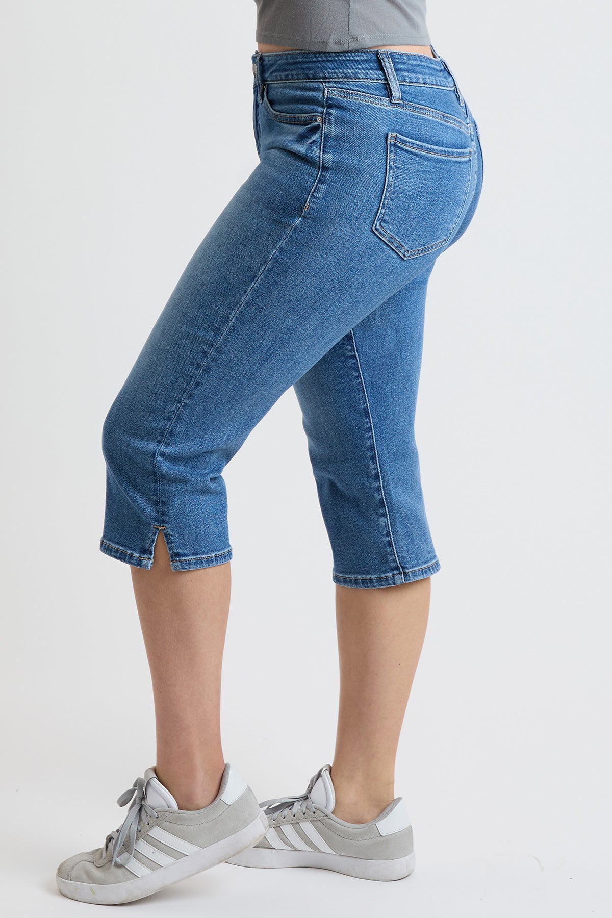 Ymi Women's Premium Stretch Essential Capri in M Medium Blue view 3 - Comfort Stretch (bottom)