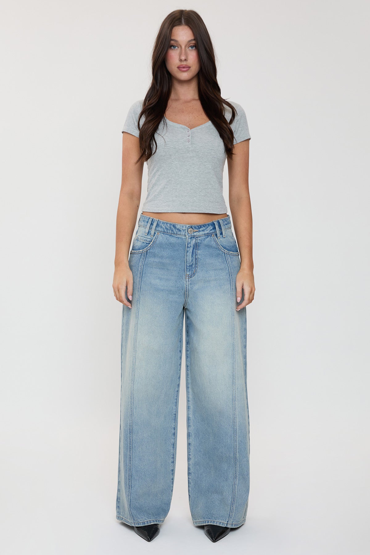 Ymi Women's Relaxed Extra Baggy Wide Leg Jeans in J Faded Blue - Relaxed Fit - Ymi Womens Pants (bottom)
