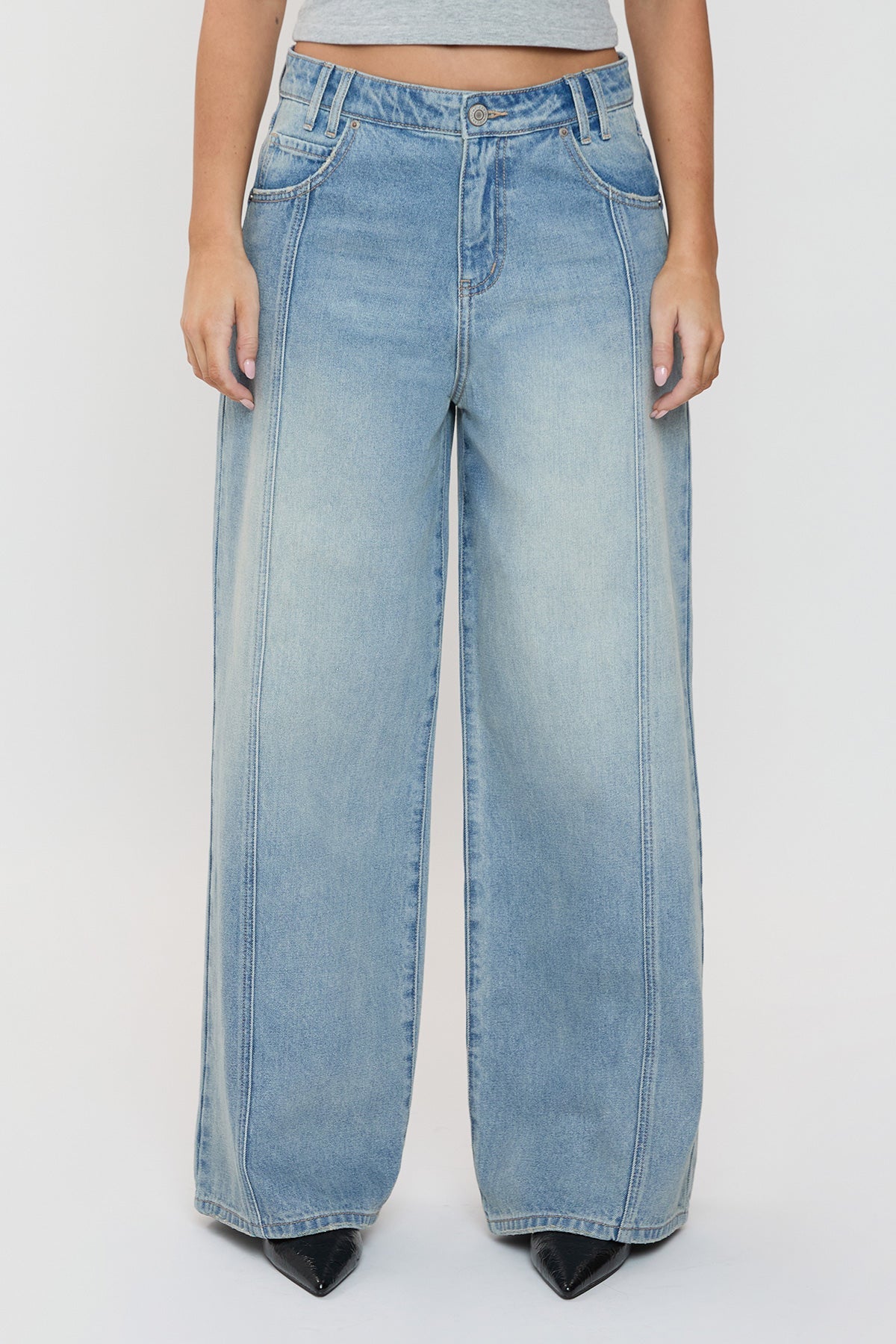 Ymi Women's Relaxed Extra Baggy Wide Leg Jeans in J Faded Blue view 2 - Relaxed Fit - Ymi Womens Pants (bottom)