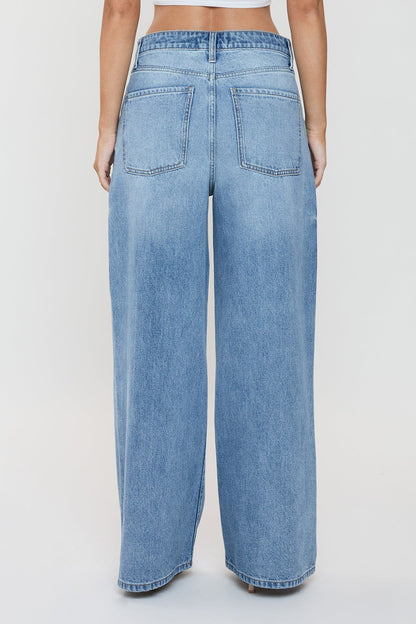 Ymi Women's Relaxed Extra Baggy Wide Leg Jeans in Y Washed Blue Rips view 12 - Relaxed Fit - Women'S Relaxed Jeans Petite