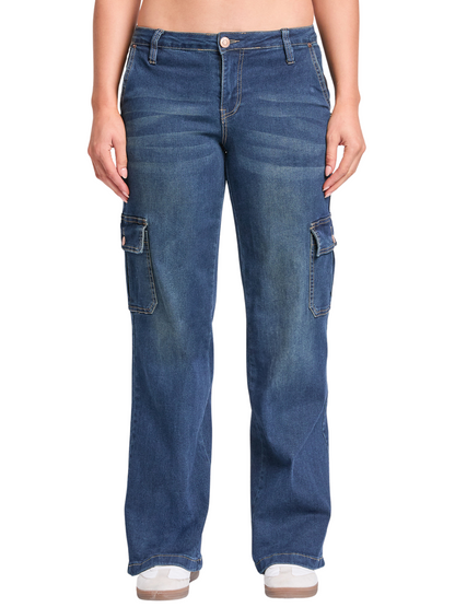 Ymi Women's Straight Cargo Skater Jeans in SBT Tinted Midnight Blue view 16 - Women'S Straight Jeans (bottom)