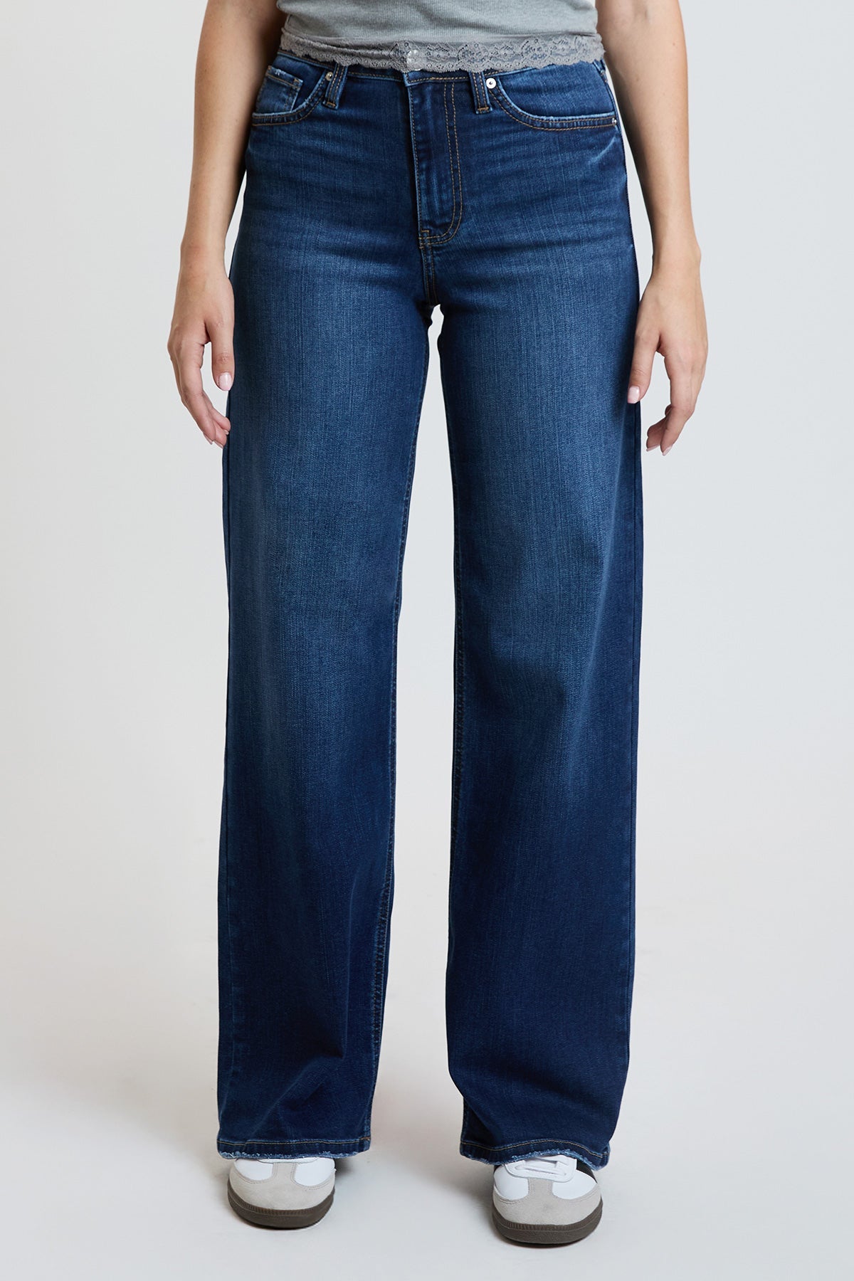 Ymi Women's Super Soft High Rise Wide Leg Jeans in S Midnight Sky Blue view 10 - High-Waisted - Ymi Womens Pants