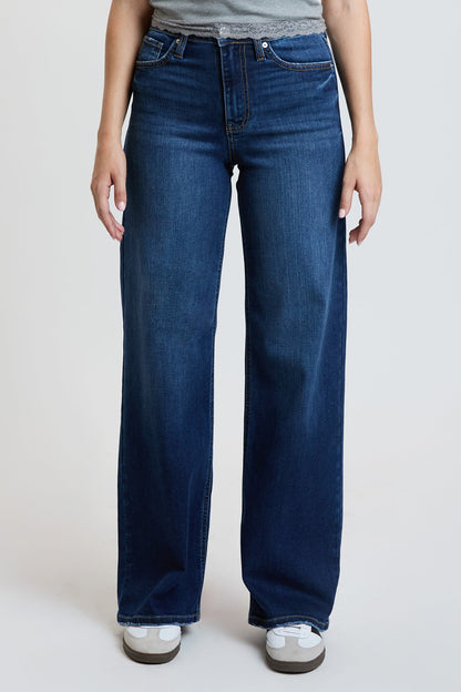 Ymi Women's Super Soft High Rise Wide Leg Jeans in S Midnight Sky Blue view 10 - High-Waisted - Ymi Womens Pants