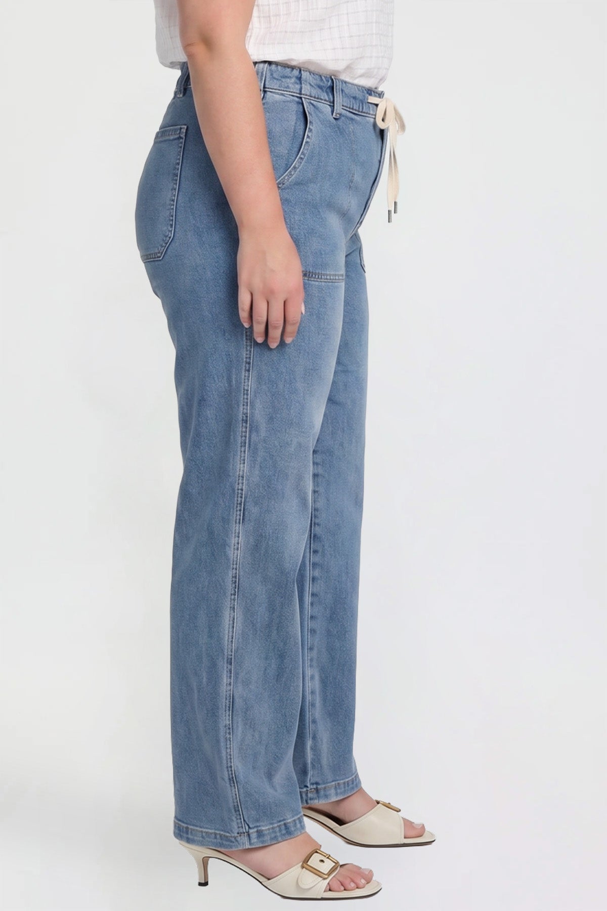 Ymi Women's Tie Front Wide Leg Jeans in M Medium Blue view 3 - Tie Front Jeans (bottom)