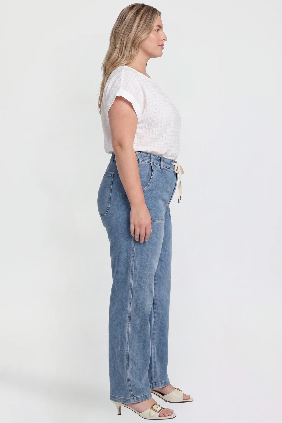 Ymi Women's Tie Front Wide Leg Jeans view 6 - Tie Front Jeans (bottom)