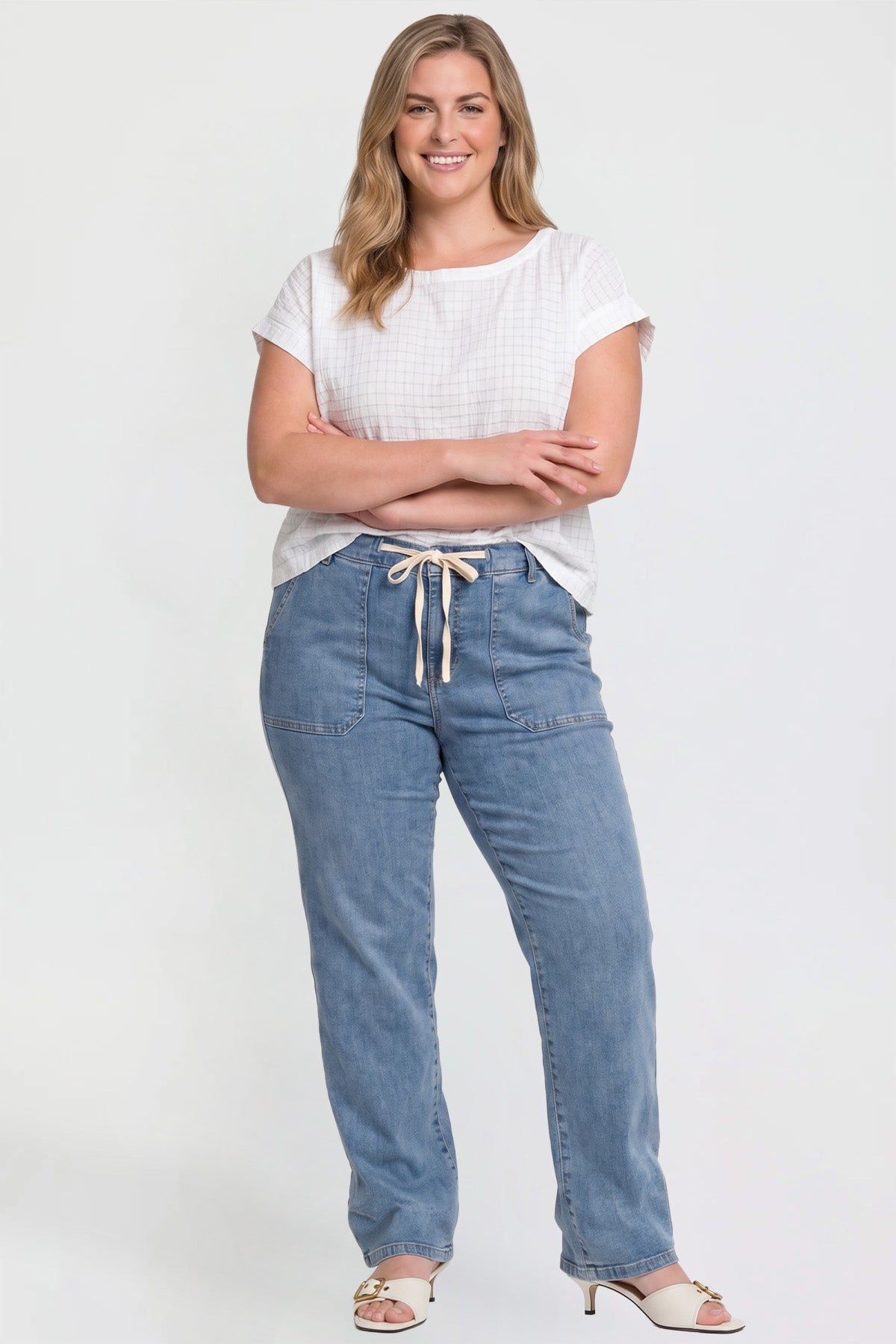 Ymi Women's Tie Front Wide Leg Jeans view 7 - Tie Front Jeans (bottom)