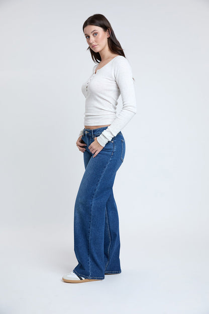 Ymi Women's Wide Leg Jeans in M Medium Blue view 14 - Ymi Womens Pants (bottom)