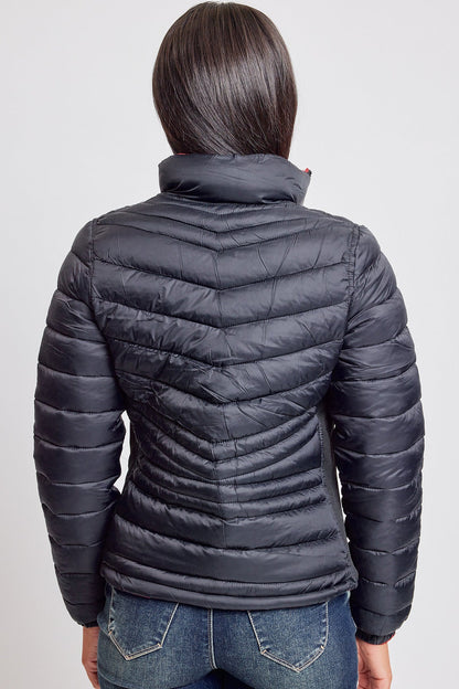 Ymi Women's Winter Reversible Fitted Puffer Jacket in Black/Red view 3 - Fall Wardrobe Essential - Womens Winter Jacket Sale