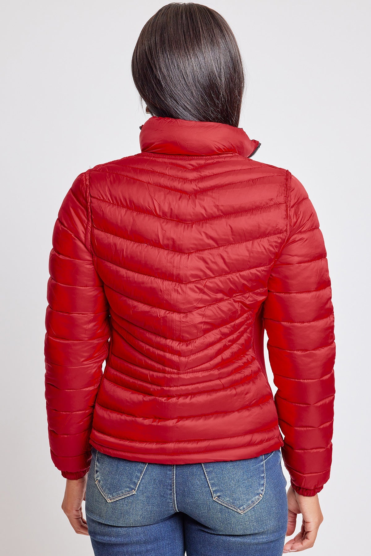 Ymi Women's Winter Reversible Fitted Puffer Jacket in Black/Red view 4 - Fall Wardrobe Essential - Womens Winter Jacket Sale