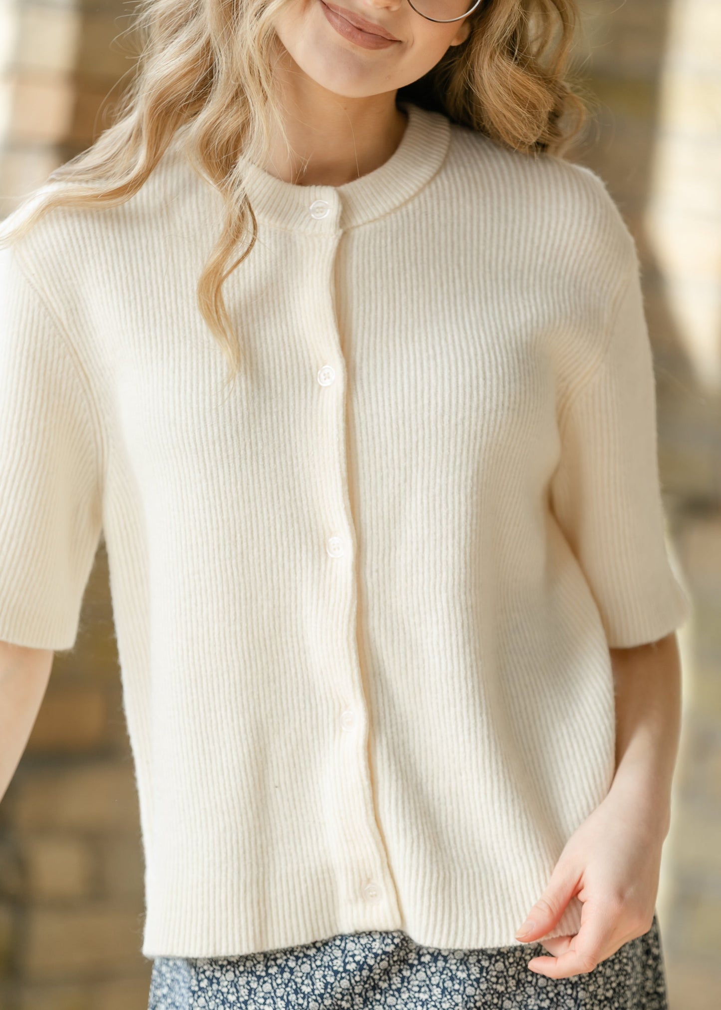 Zadie Ivory Short Sleeve Button Cardigan Top in 1XL view 6
