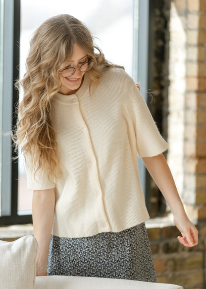 Zadie Ivory Short Sleeve Button Cardigan Top in M view 3